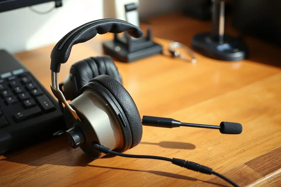 pilot headset desk photo