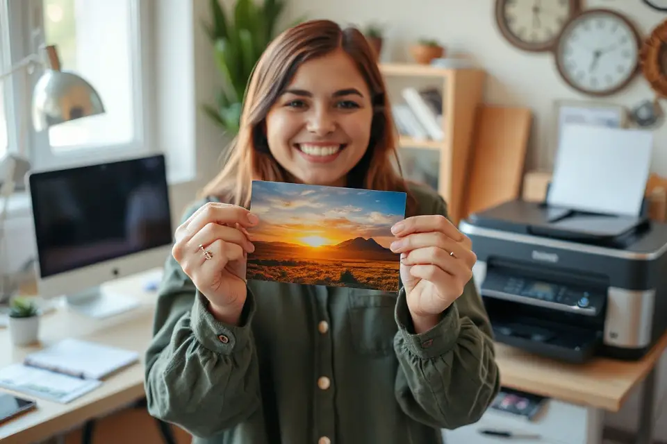 proudly holding printed photo
