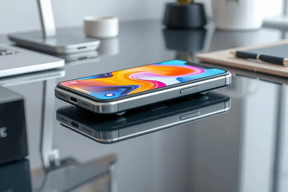 reflective smartphone stock photo