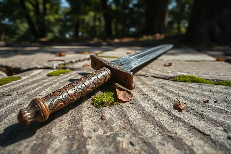 rusted sword in ruins