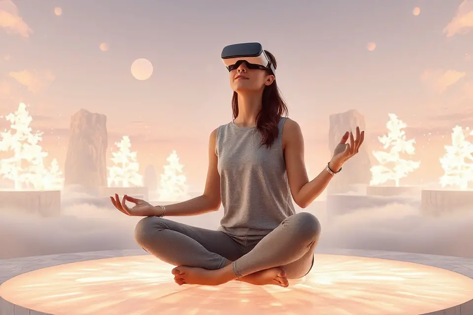 serene woman meditating digitally