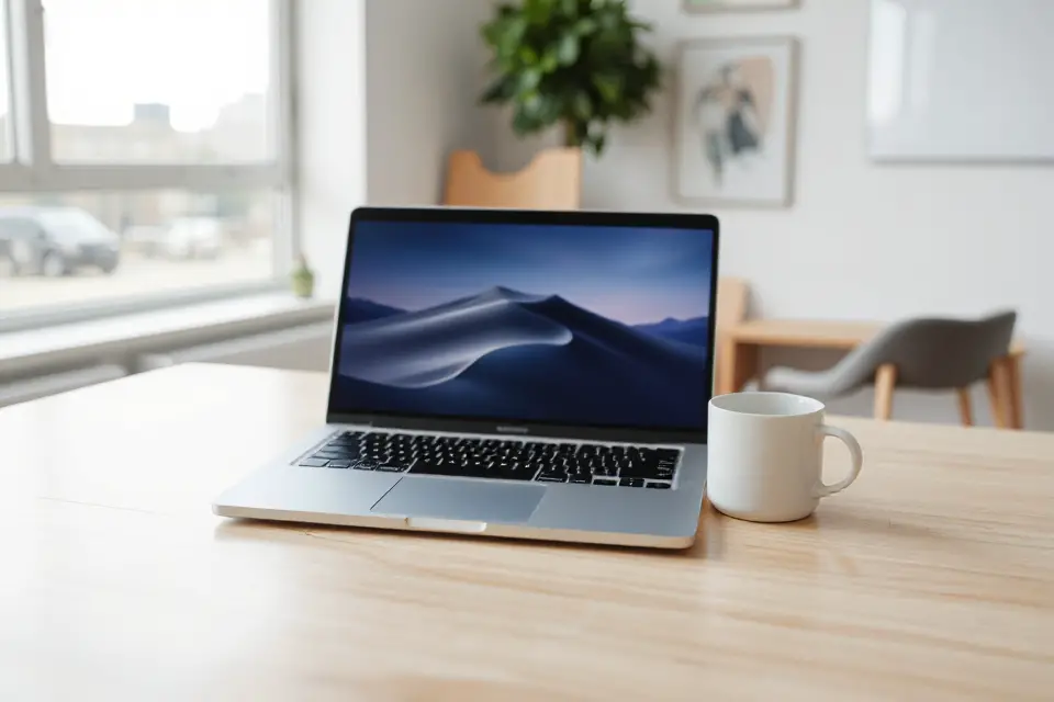 sleek laptop minimalist desk