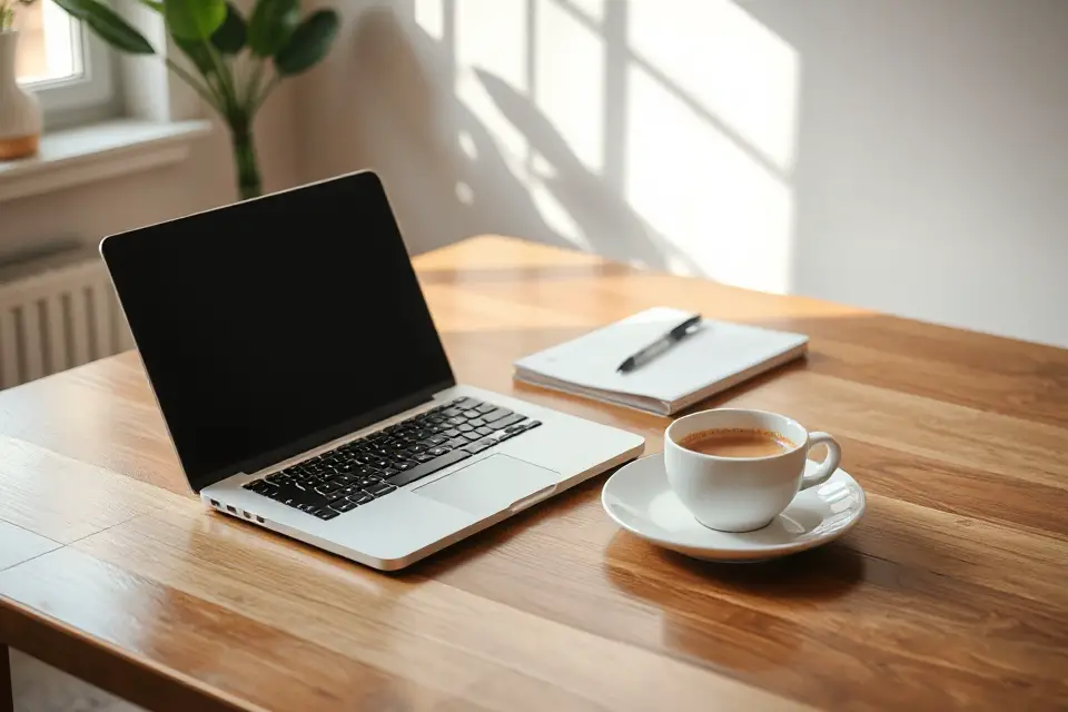 sleek laptop pinch coffee