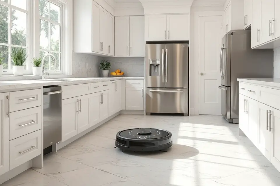 sleek robot vacuum kitchen