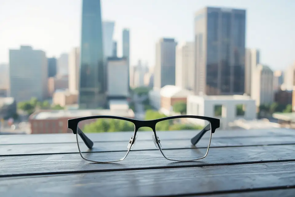 smart glasses urban backdrop