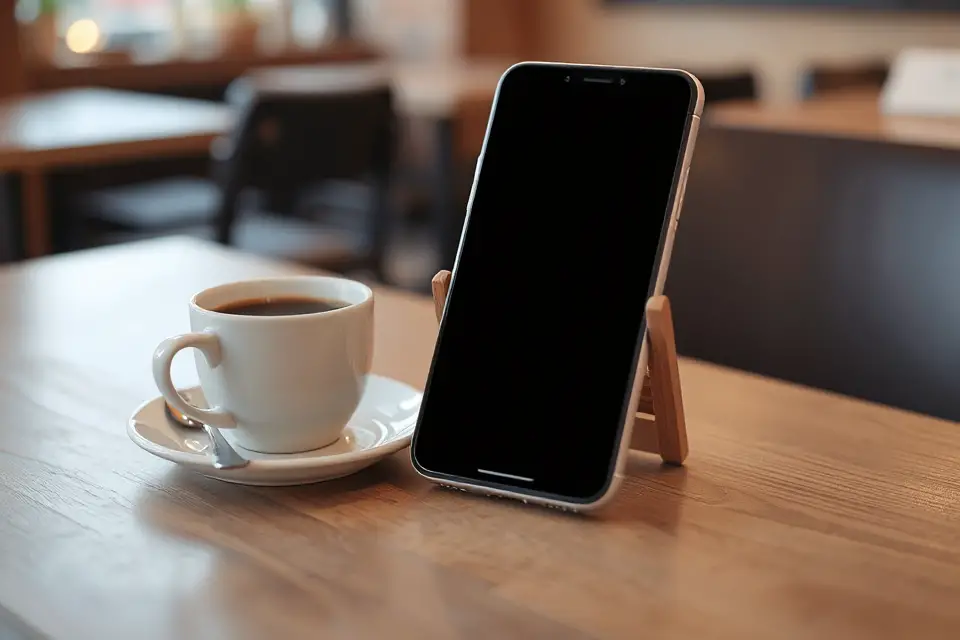 smartphone and coffee cup