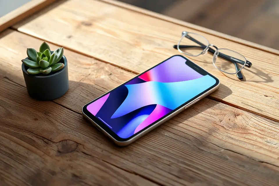 smartphone on wooden table