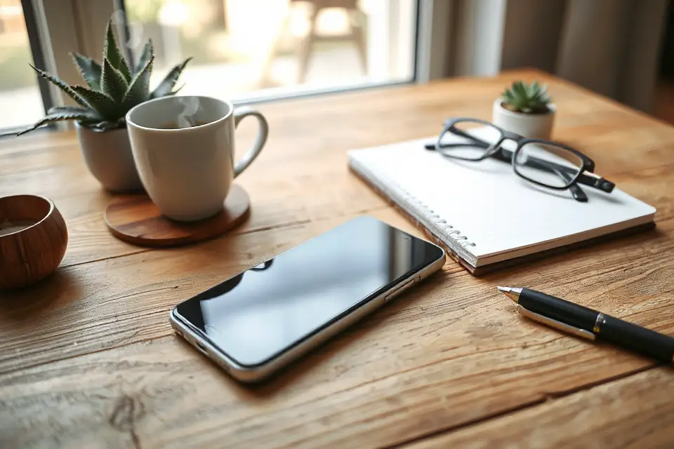 smartphone with daily items