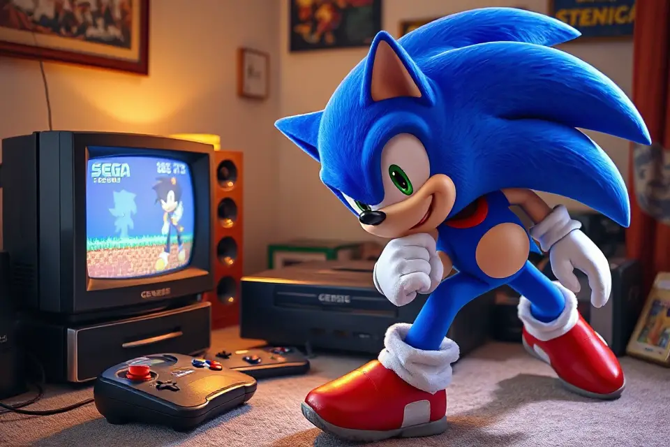 sonic and vintage console