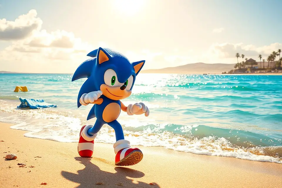 sonic enjoying beach relaxation
