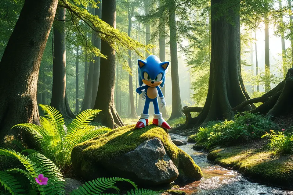 sonic in peaceful forest