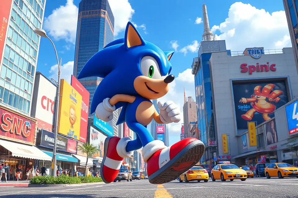 sonic racing vibrant cityscape