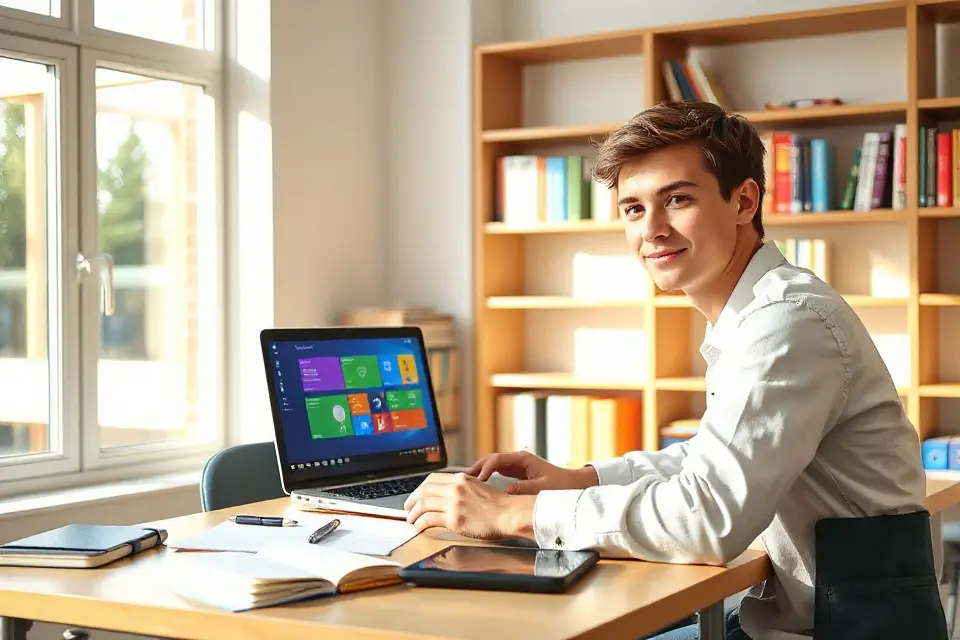 student using educational software