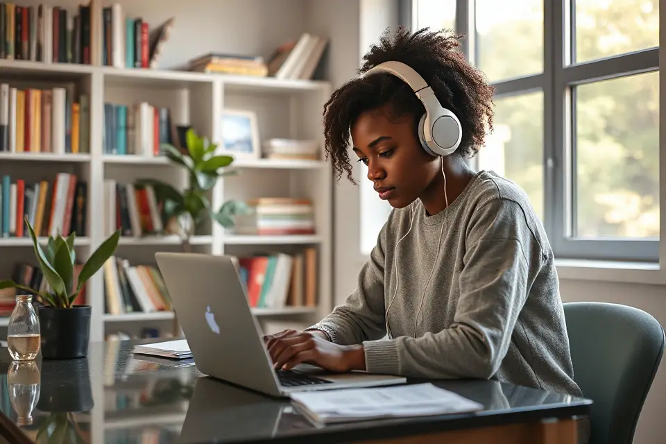 student using laptop education