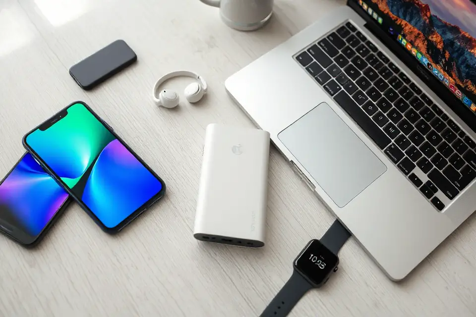 stylish power bank flat lay