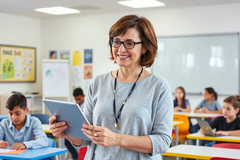 teacher using tablet technology
