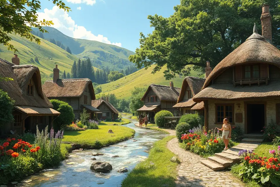 tranquil village nature scene