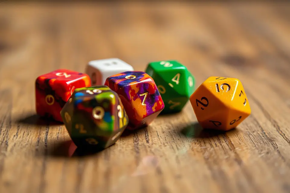 vibrant dice rolling close up