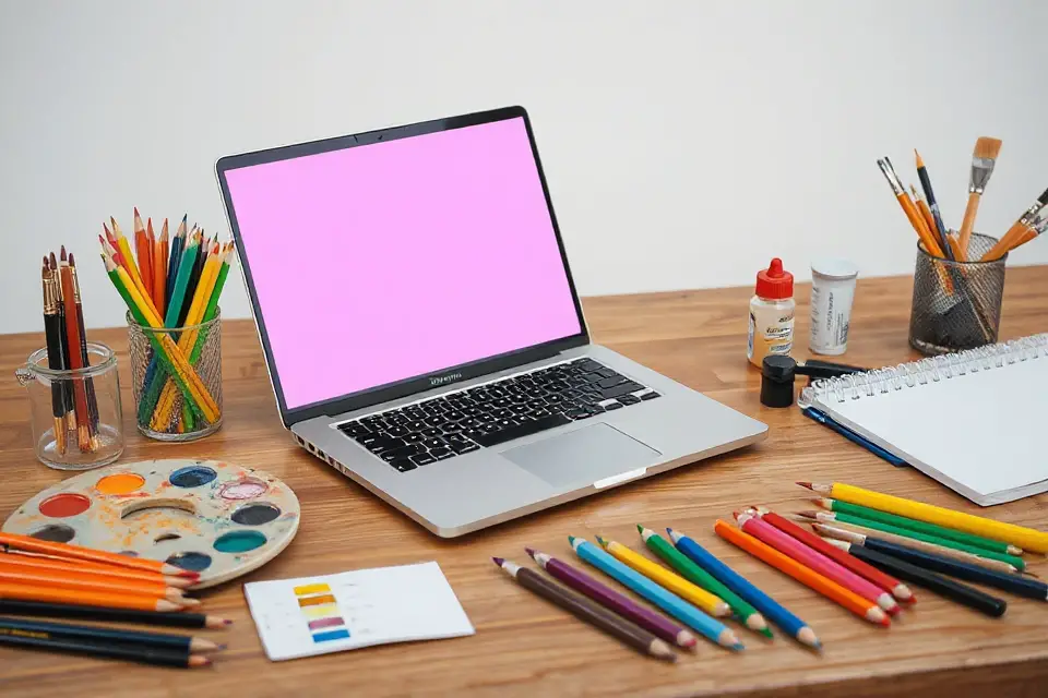 vibrant laptop with supplies