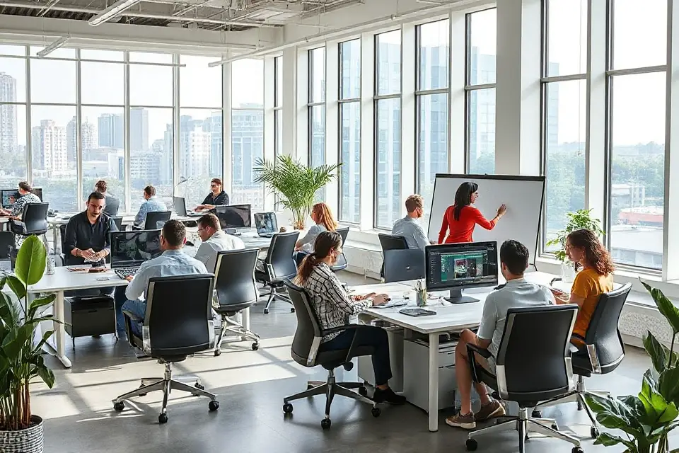 vibrant modern tech workspace