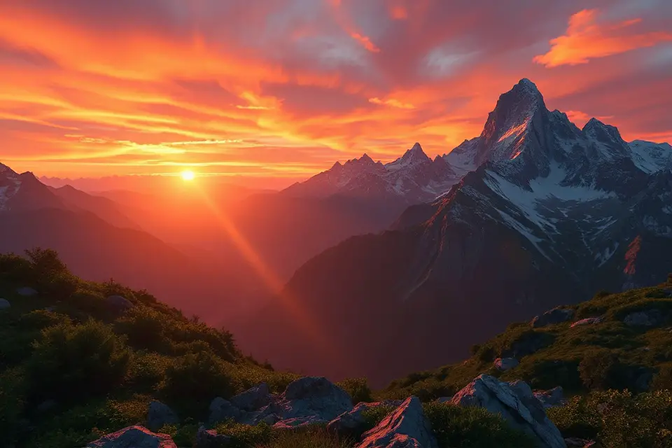 vibrant sunset over mountains