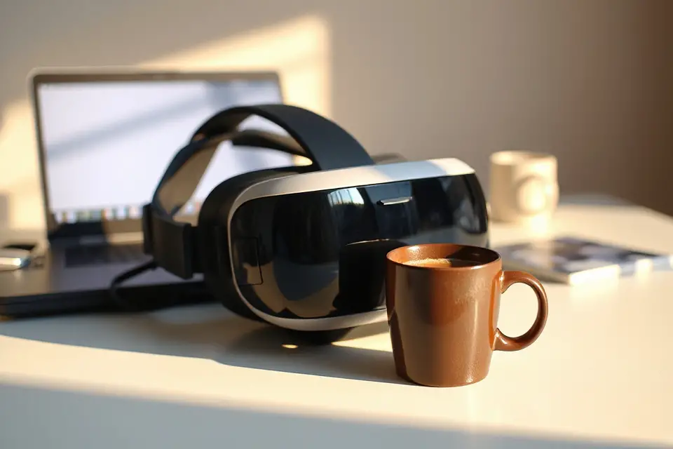 vr headset and coffee