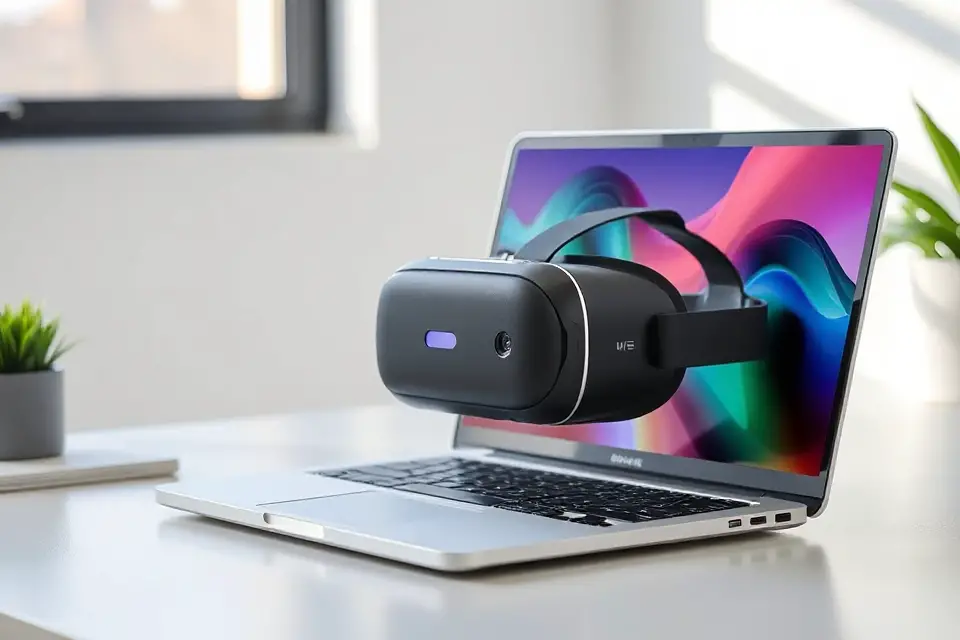 vr headset and laptop
