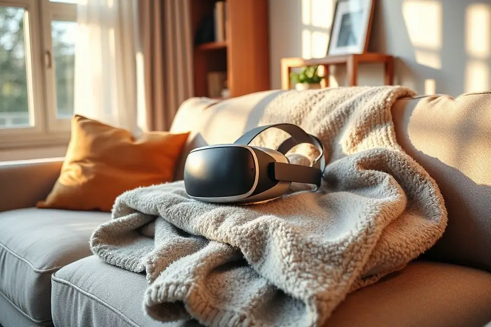 vr headset on blanket