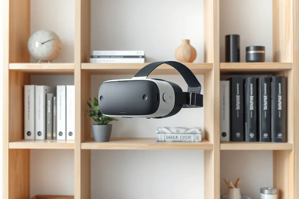 vr headset on bookshelf