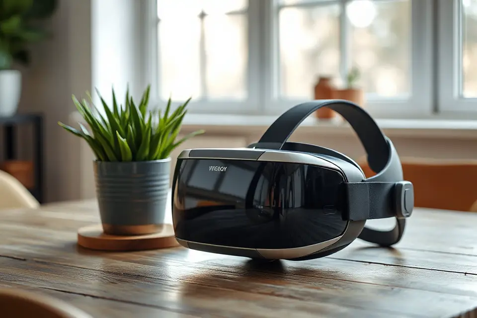 vr headset with plant